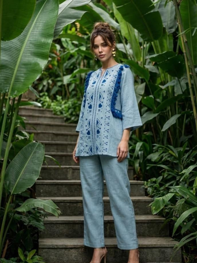 Pure Linen Blue 2pc Set