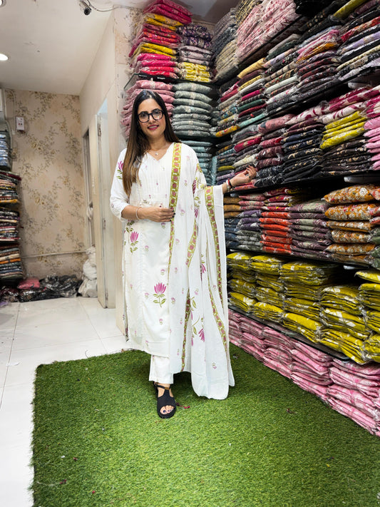 Pure Cotton Pearl White And Pink 3pc Set