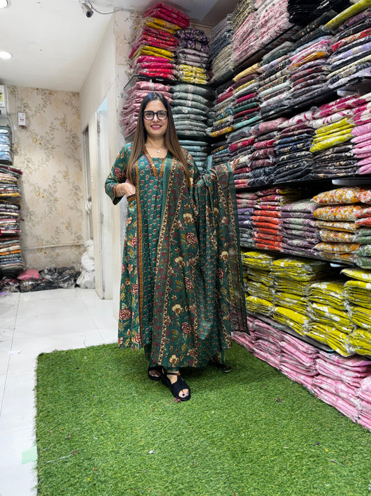 Cotton Green A Line Anarkali 3pc Set