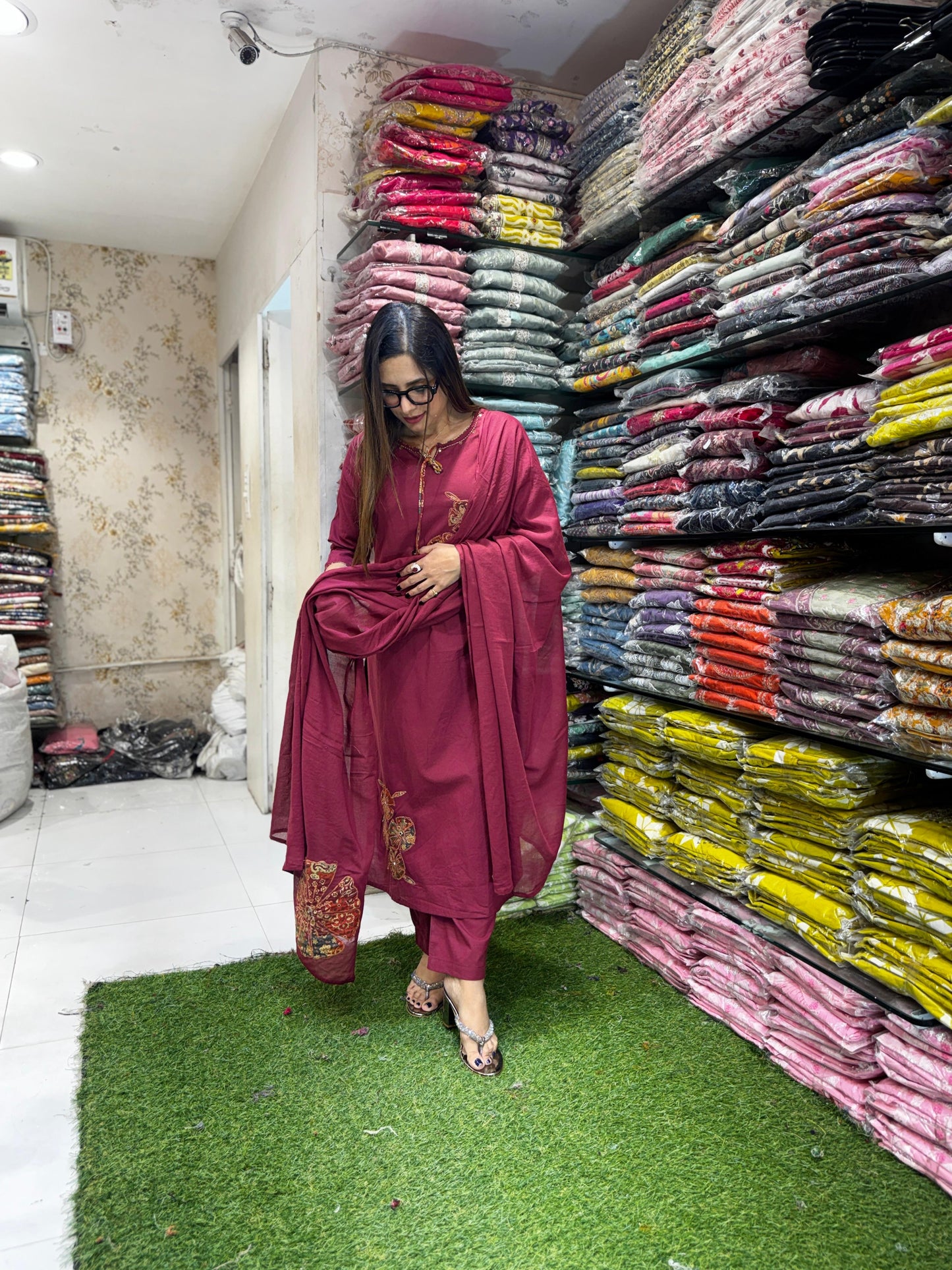 Pure Cotton Maroon 3pc Set