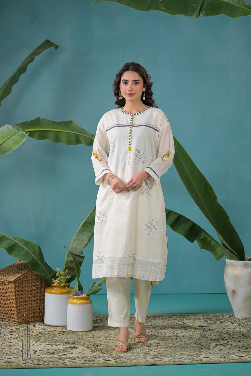 Pure Mull Cotton Off White 2pc Set