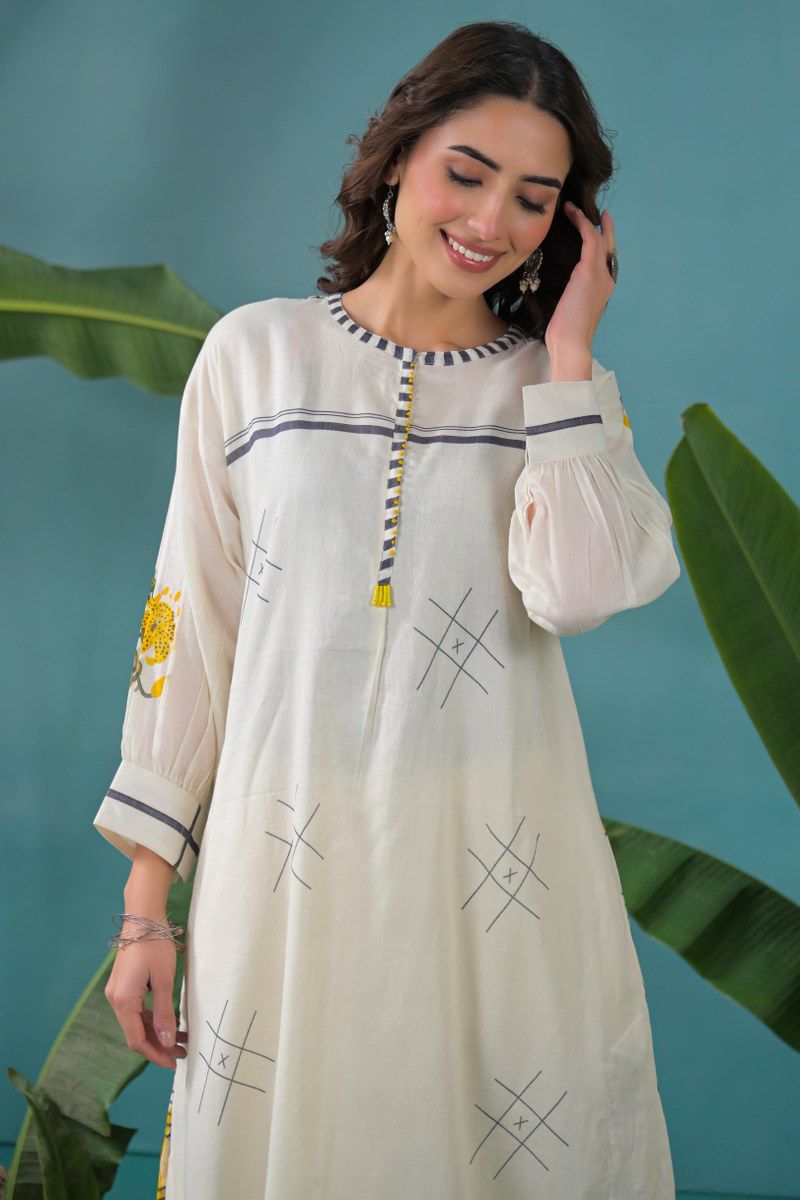 Pure Mull Cotton Off White 2pc Set