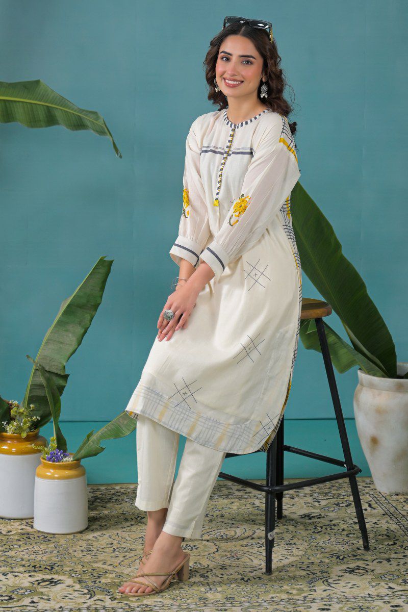 Pure Mull Cotton Off White 2pc Set