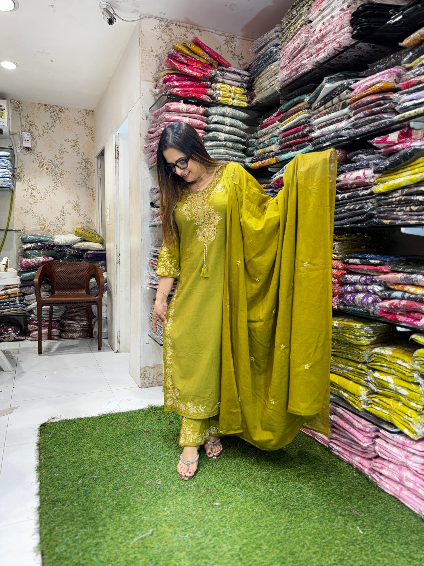 Pure Cotton Light Mahendi Green 3pc Set