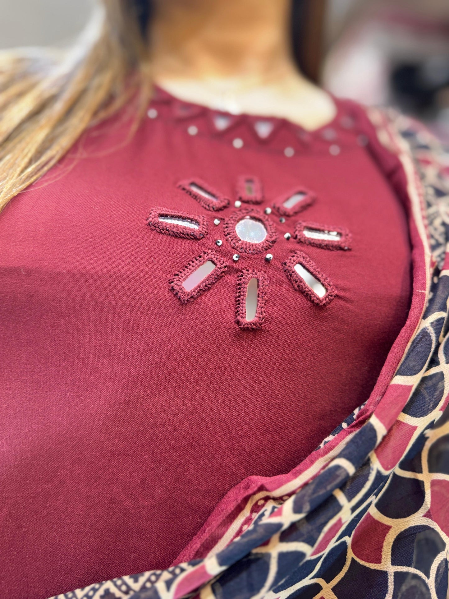 Pure German Rayon Maroon A Line Anarkali 3pc Set