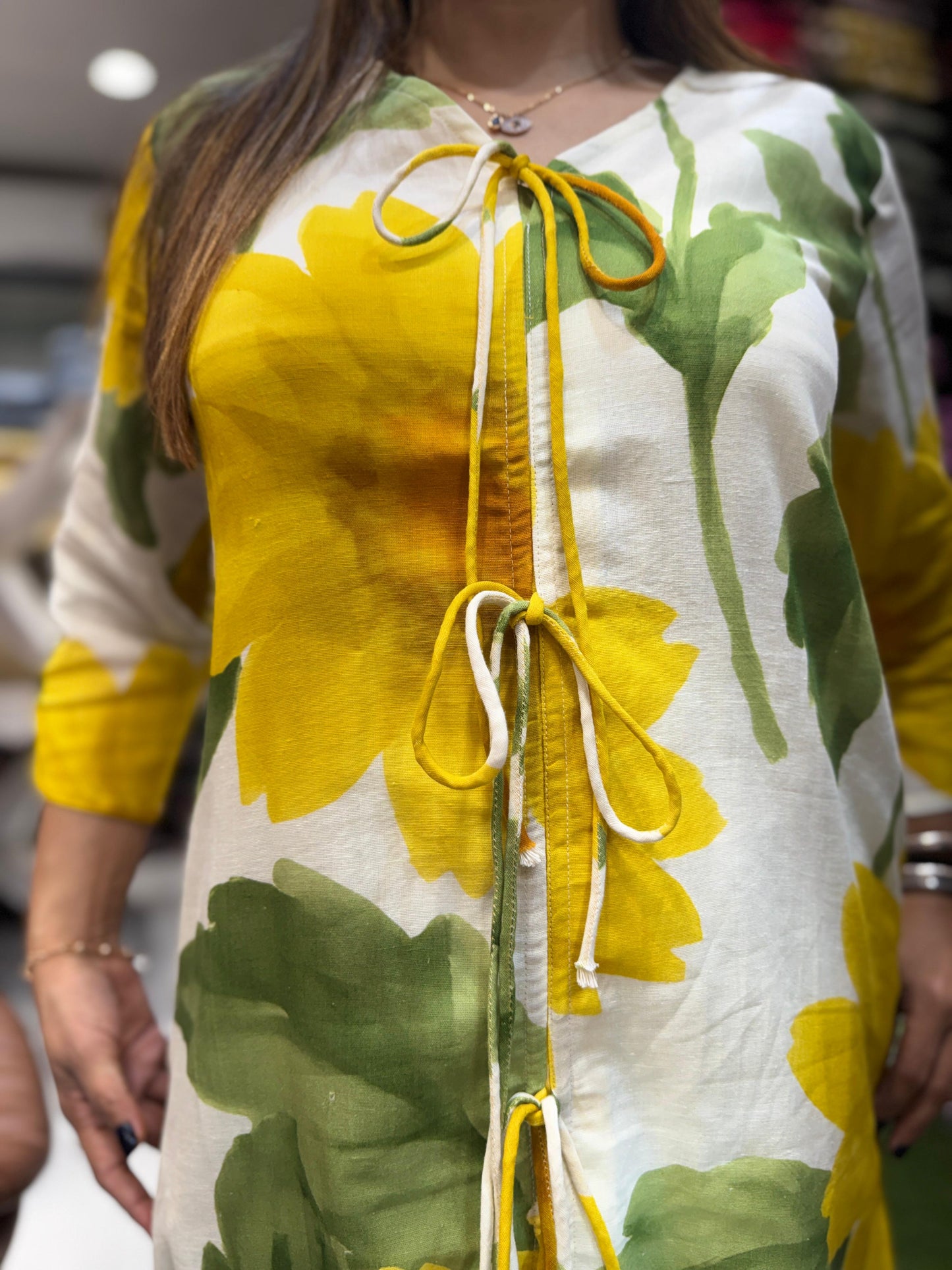Pure Linen Off White And Yellow 2pc Set