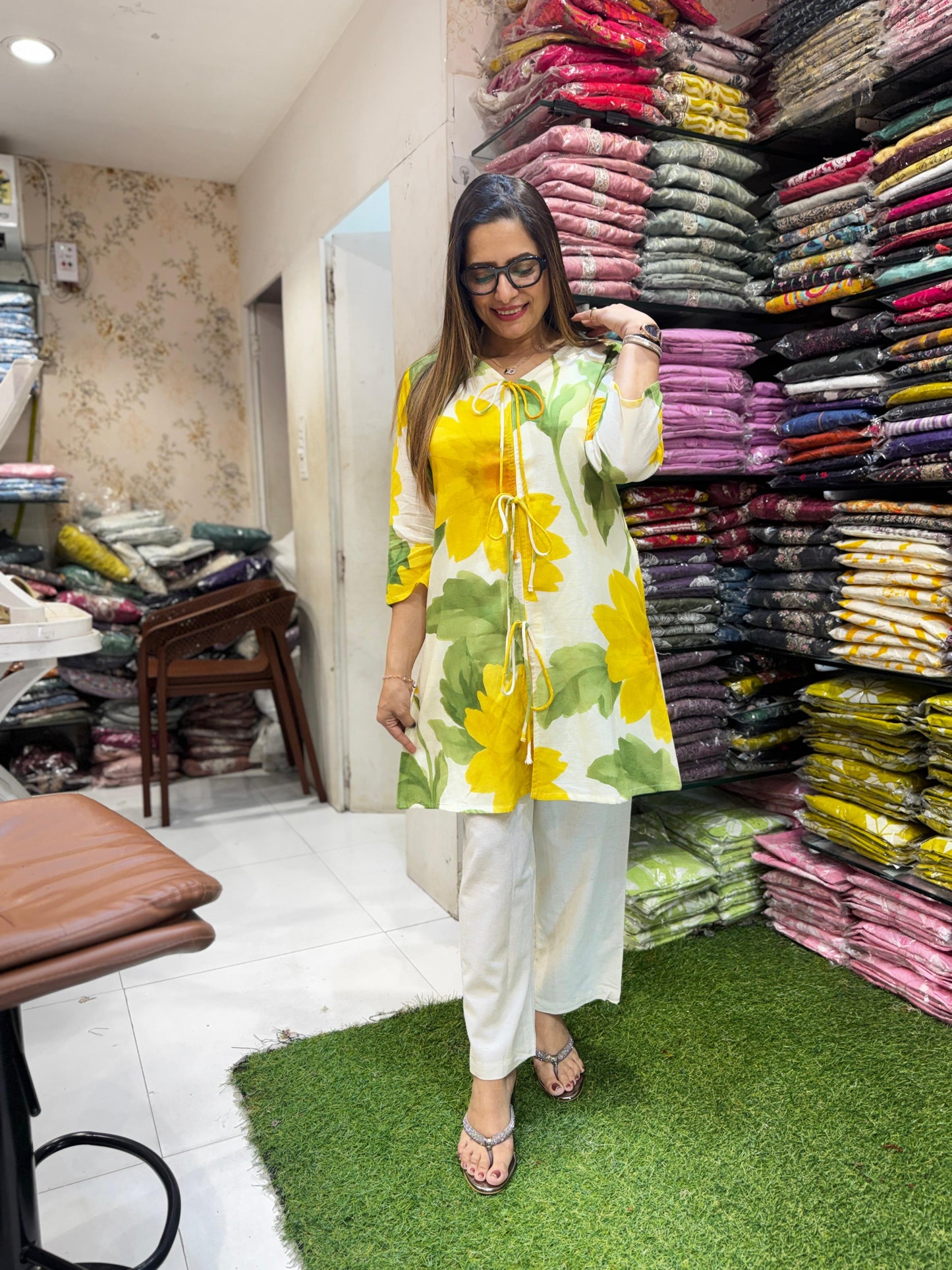 Pure Linen Off White And Yellow 2pc Set