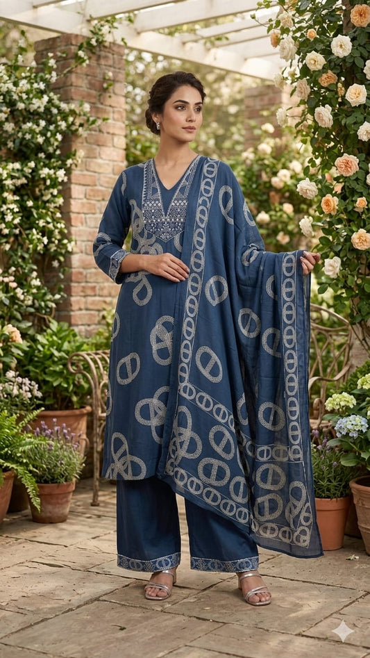 Pure Cotton Teal Blue 3pc Set