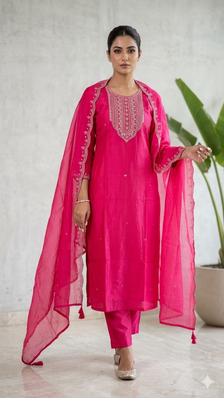 Pure Dola Silk Carrot Pink 3pc Set