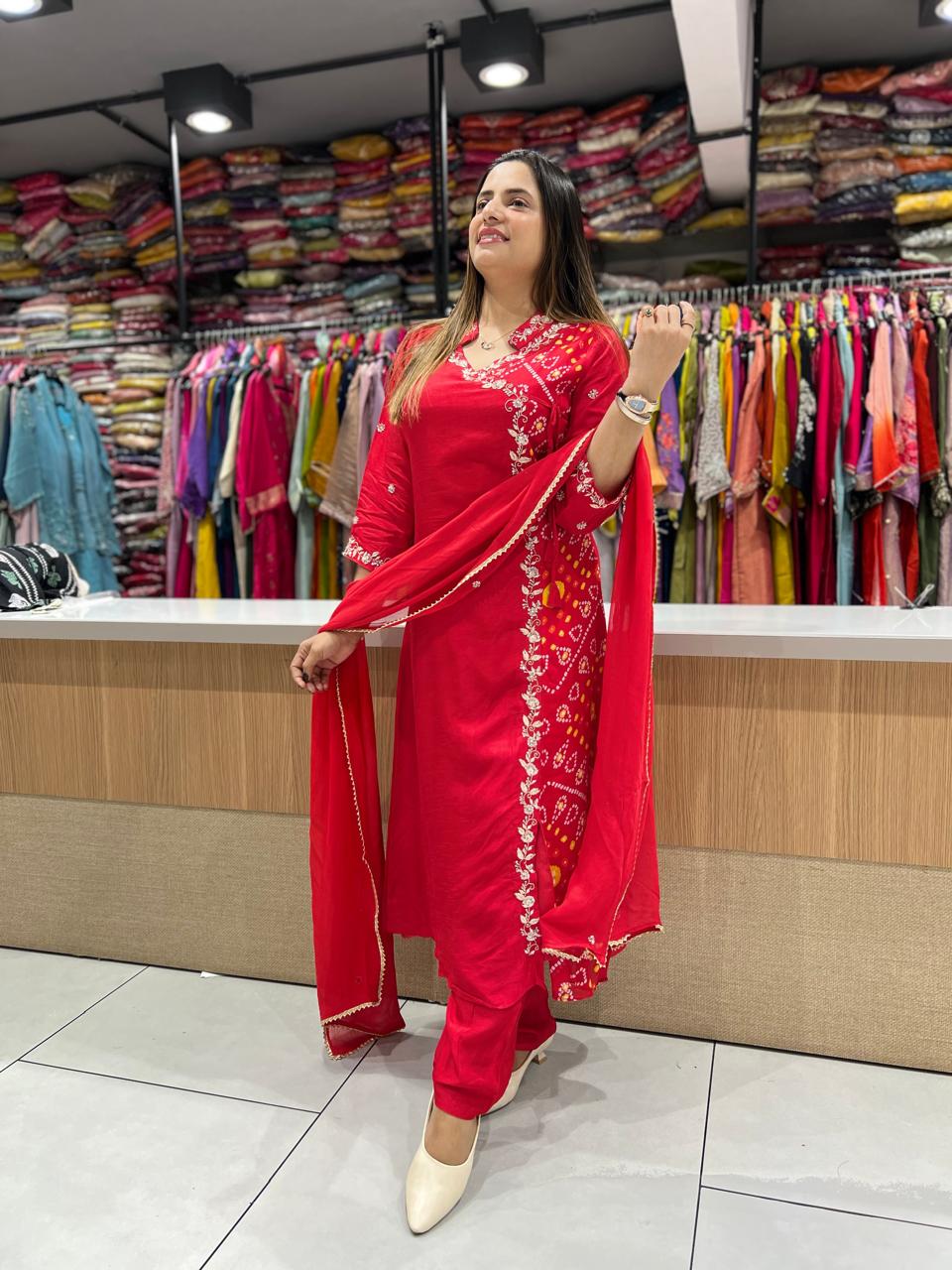 Pure Dola Chinon Red Angrakha 3pc Set