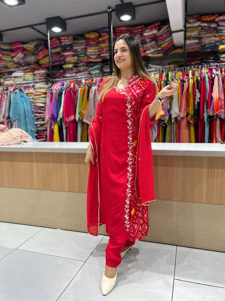 Pure Dola Chinon Red Angrakha 3pc Set