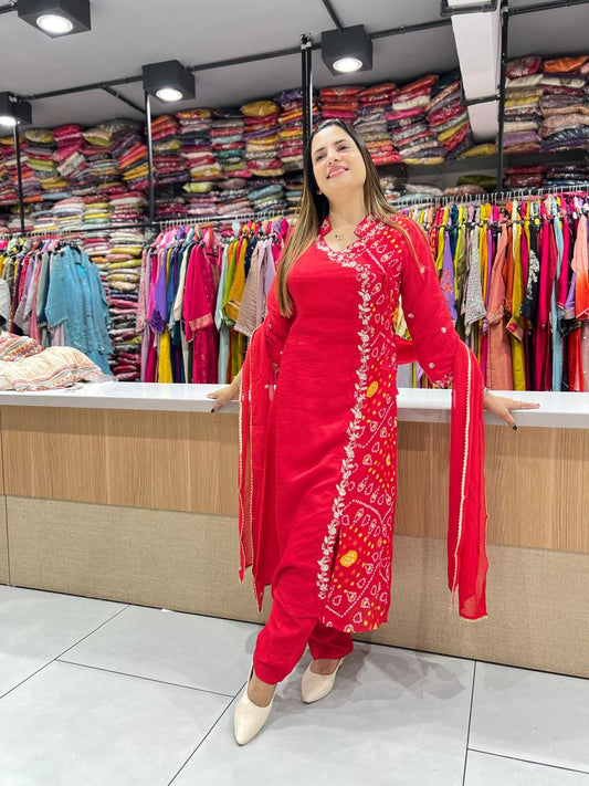 Pure Dola Chinon Red Angrakha 3pc Set