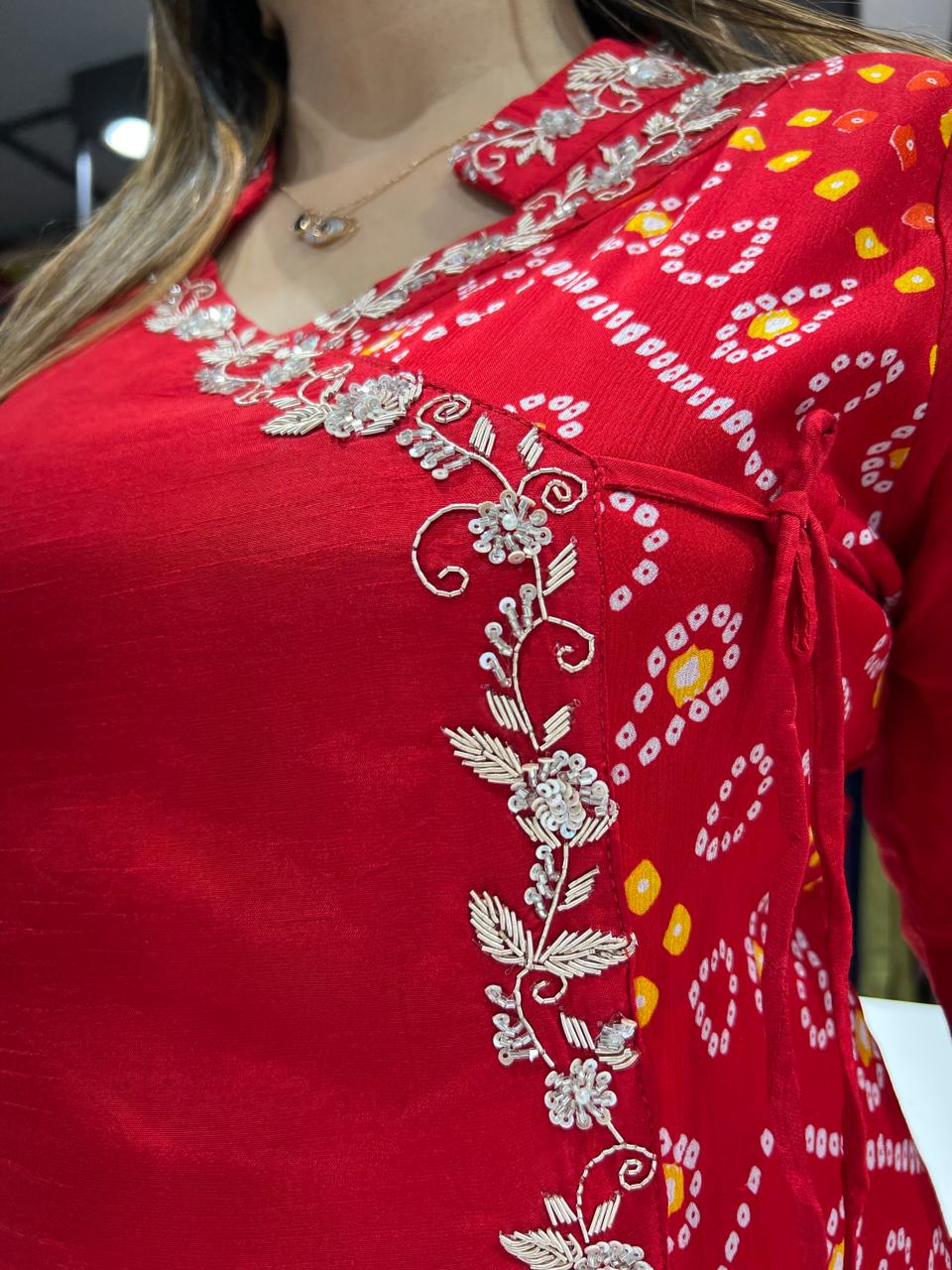 Pure Dola Chinon Red Angrakha 3pc Set