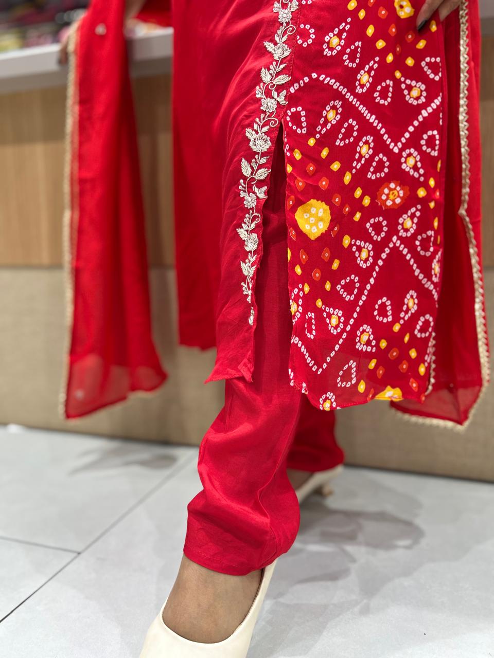 Pure Dola Chinon Red Angrakha 3pc Set