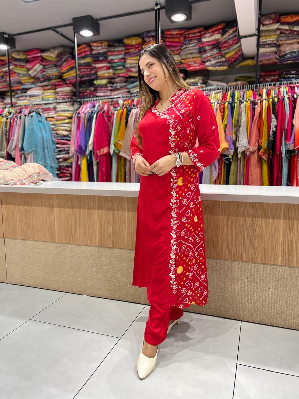 Pure Dola Chinon Red Angrakha 3pc Set