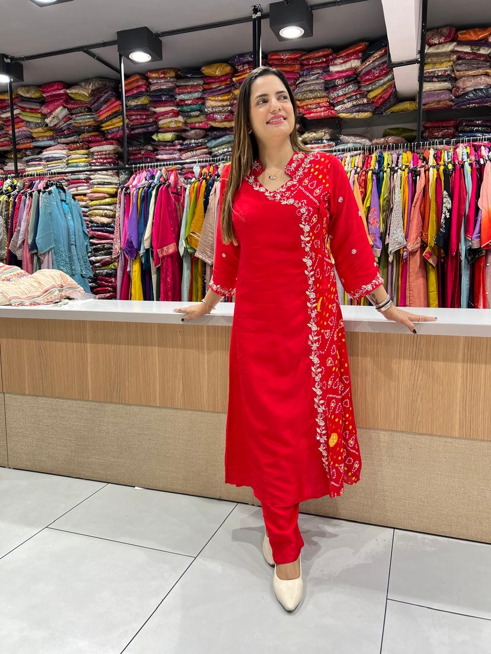 Pure Dola Chinon Red Angrakha 3pc Set