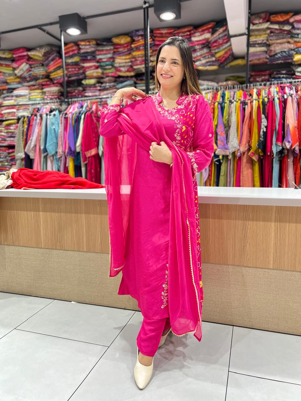 Pure Dola Chinon Pink Angrakha 3pc Set
