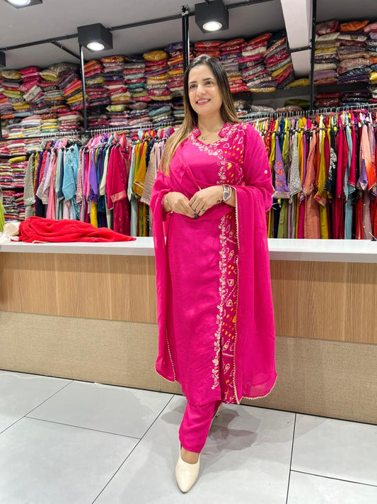 Pure Dola Chinon Pink Angrakha 3pc Set