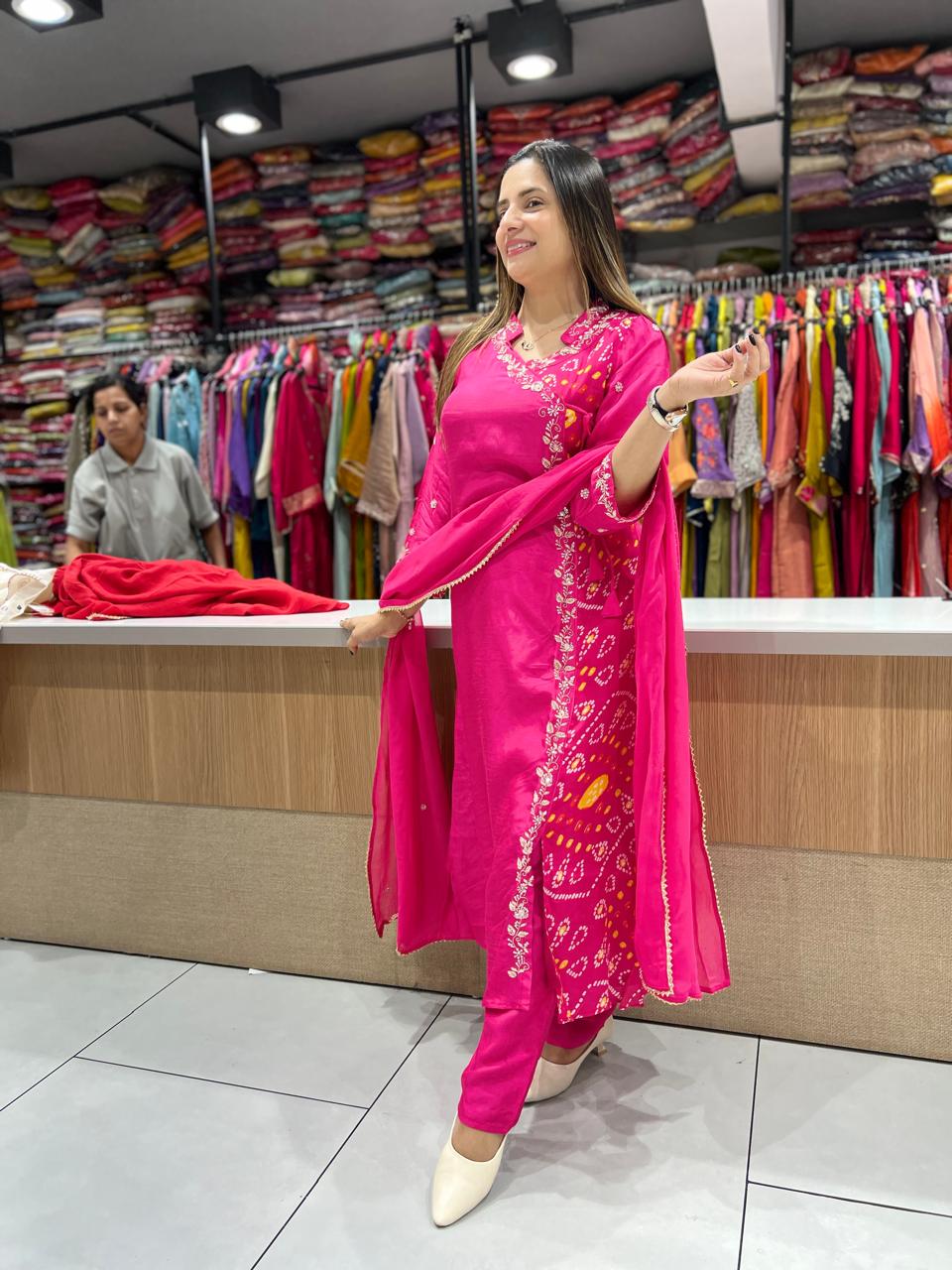 Pure Dola Chinon Pink Angrakha 3pc Set