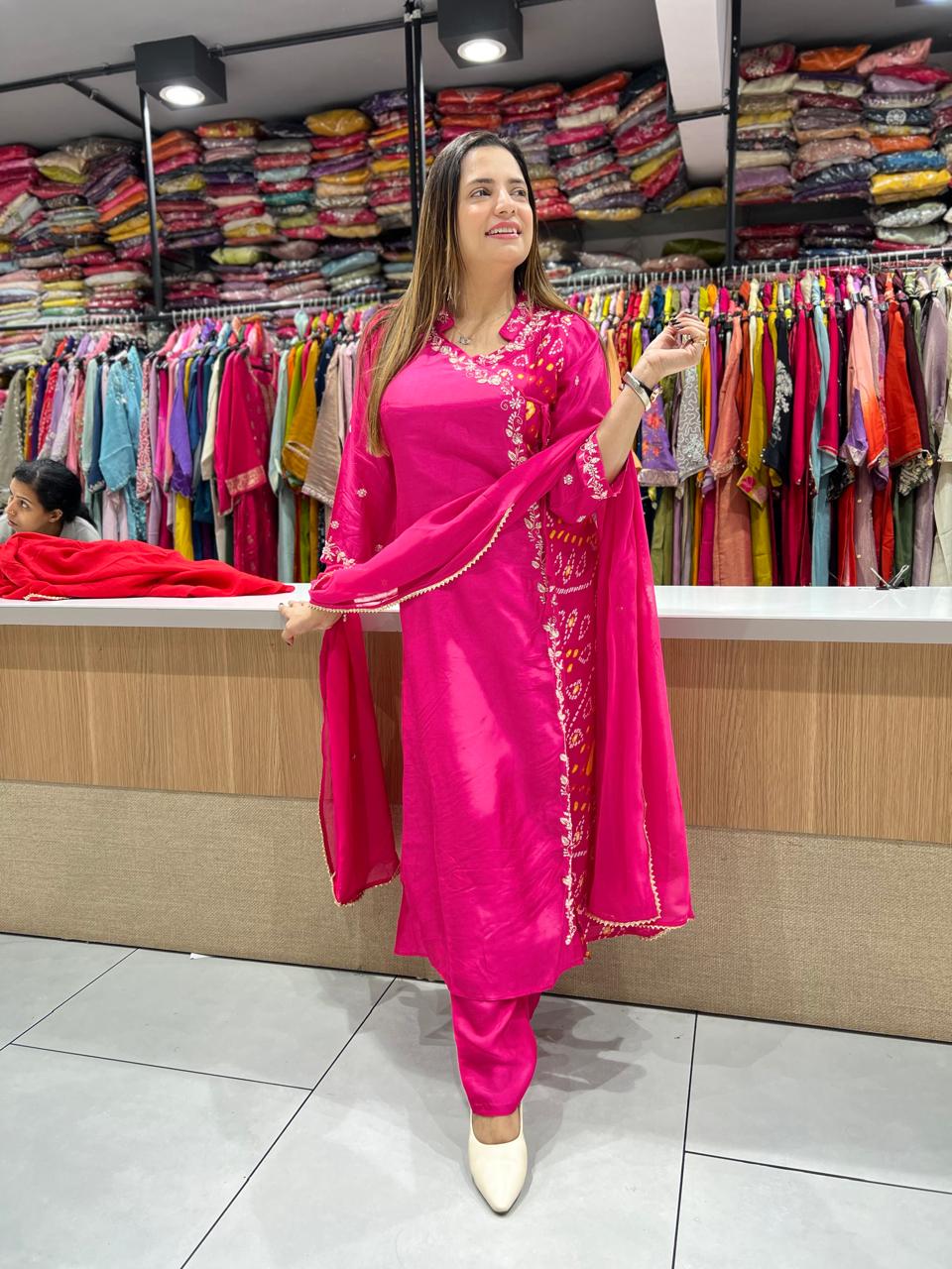 Pure Dola Chinon Pink Angrakha 3pc Set