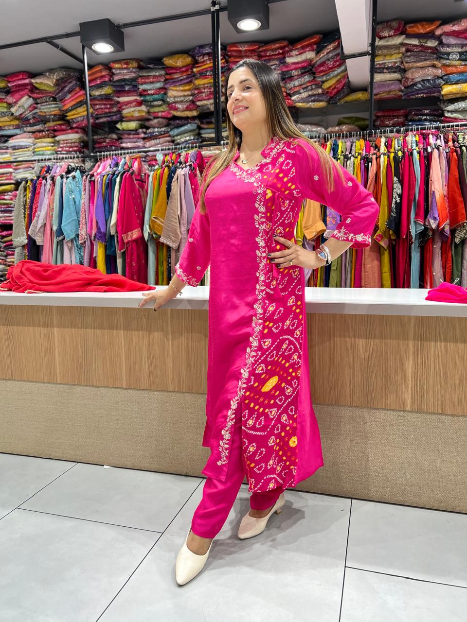 Pure Dola Chinon Pink Angrakha 3pc Set