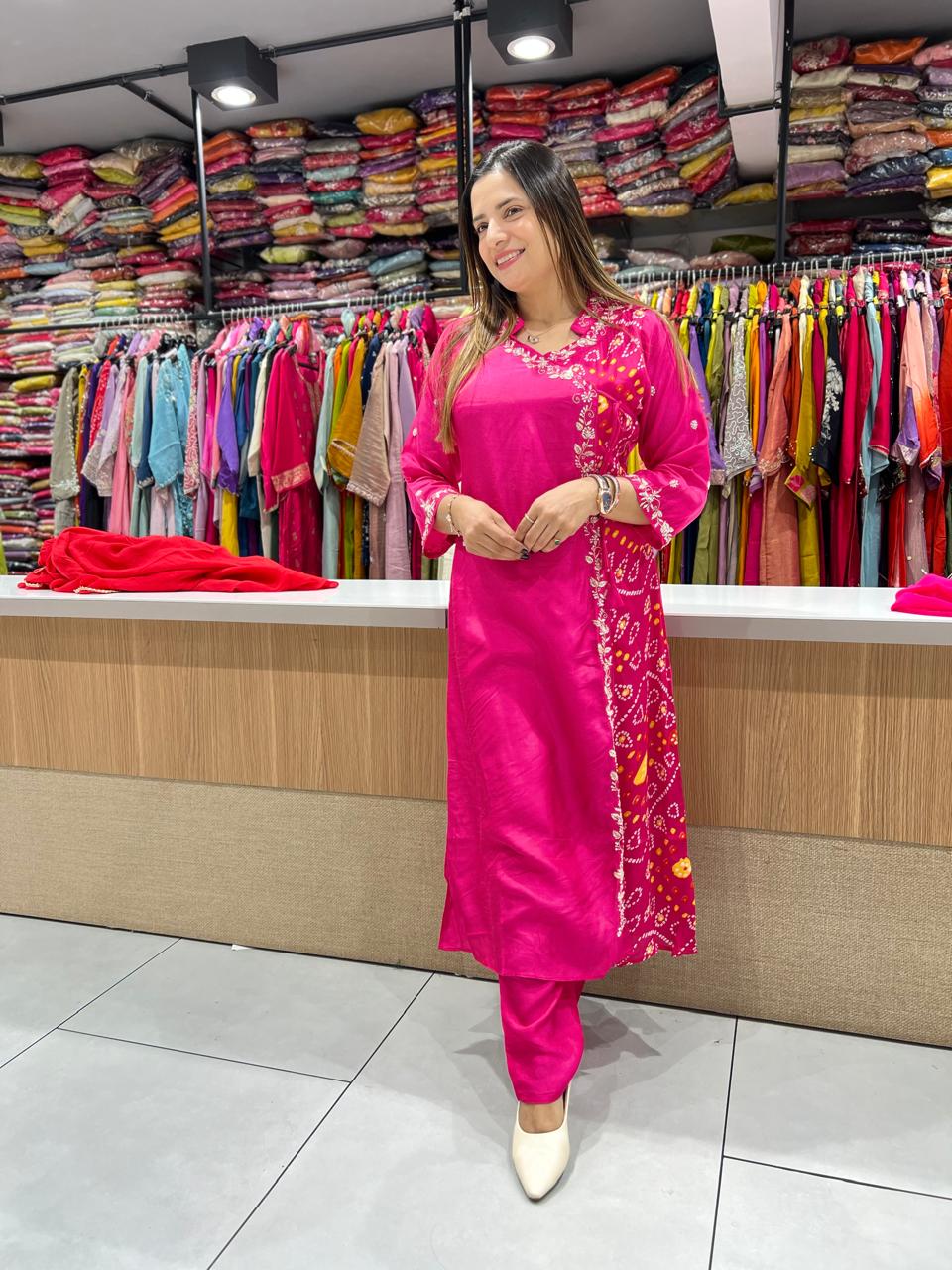 Pure Dola Chinon Pink Angrakha 3pc Set