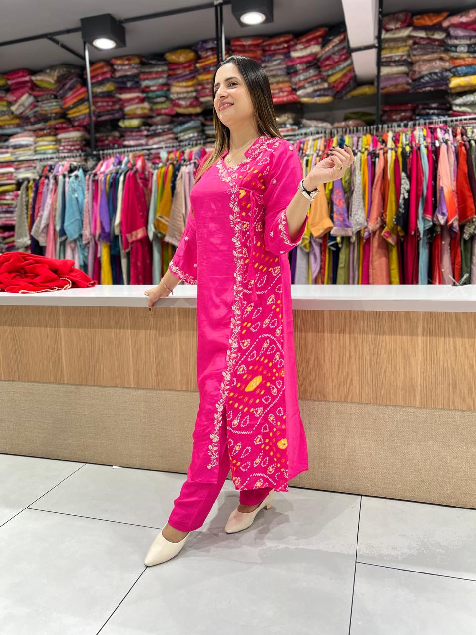 Pure Dola Chinon Pink Angrakha 3pc Set