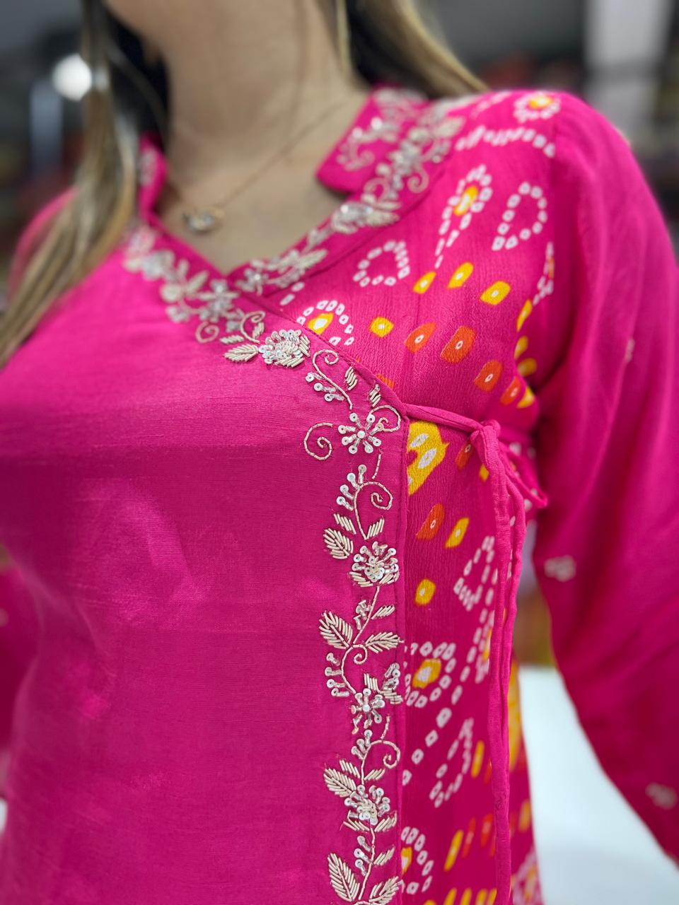 Pure Dola Chinon Pink Angrakha 3pc Set