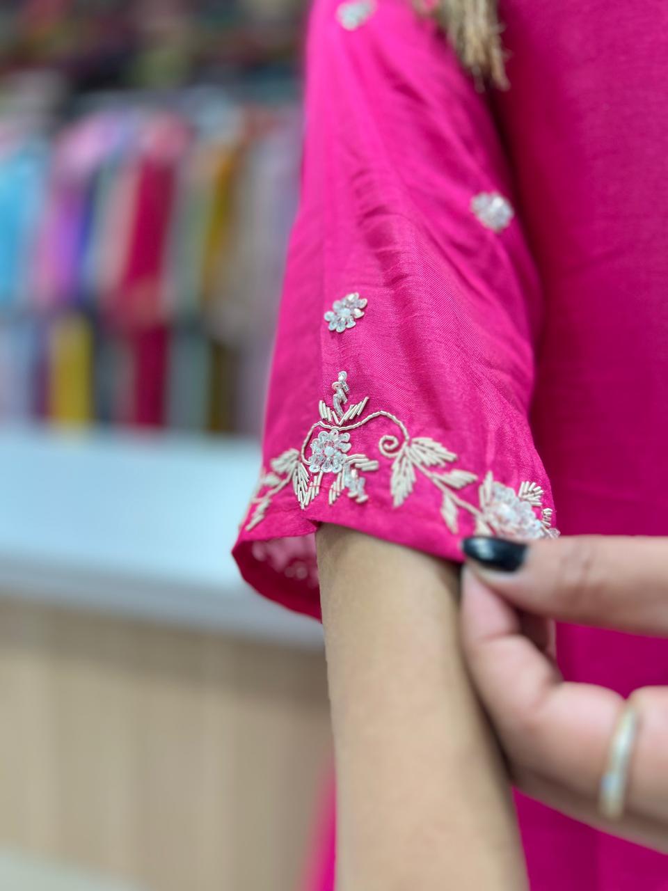 Pure Dola Chinon Pink Angrakha 3pc Set