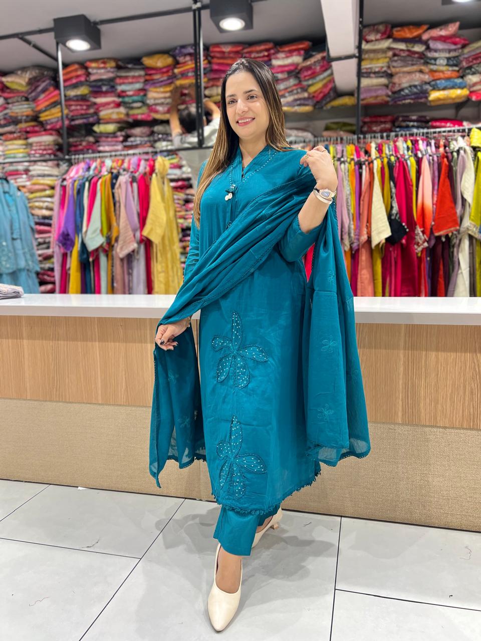 Pure Mull Cotton Peacock Green 3pc Set