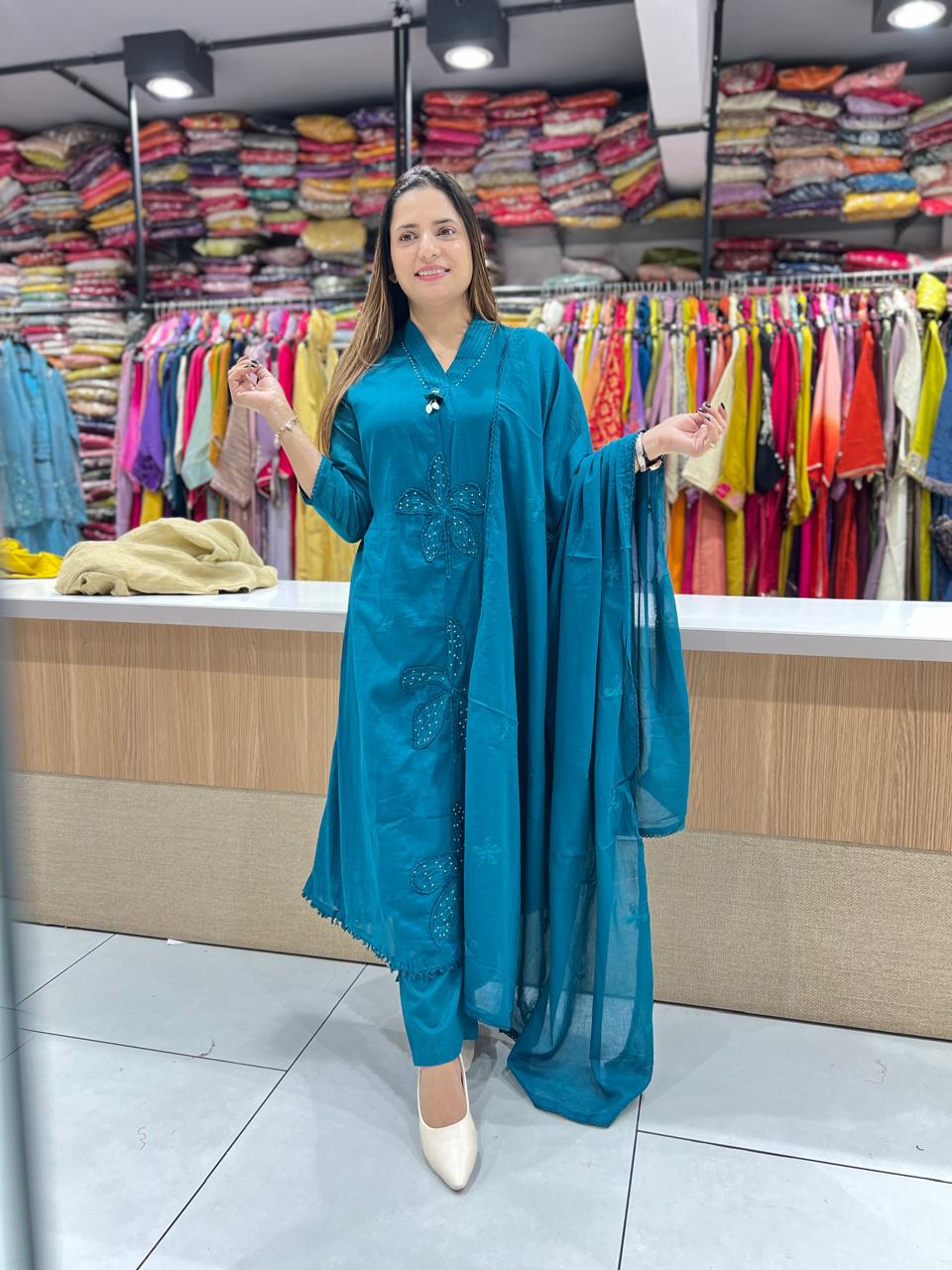 Pure Mull Cotton Peacock Green 3pc Set