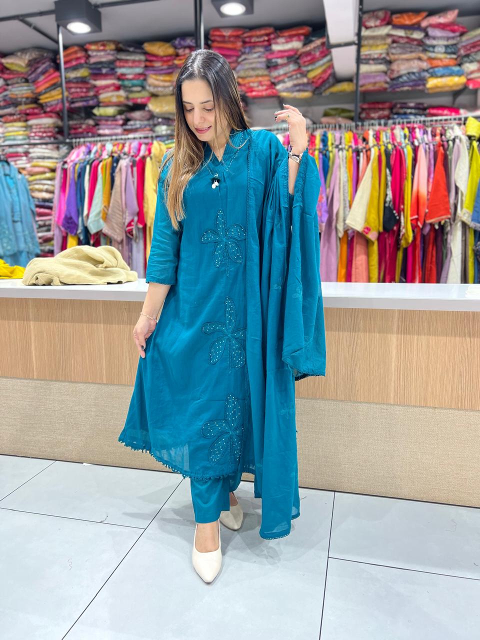 Pure Mull Cotton Peacock Green 3pc Set