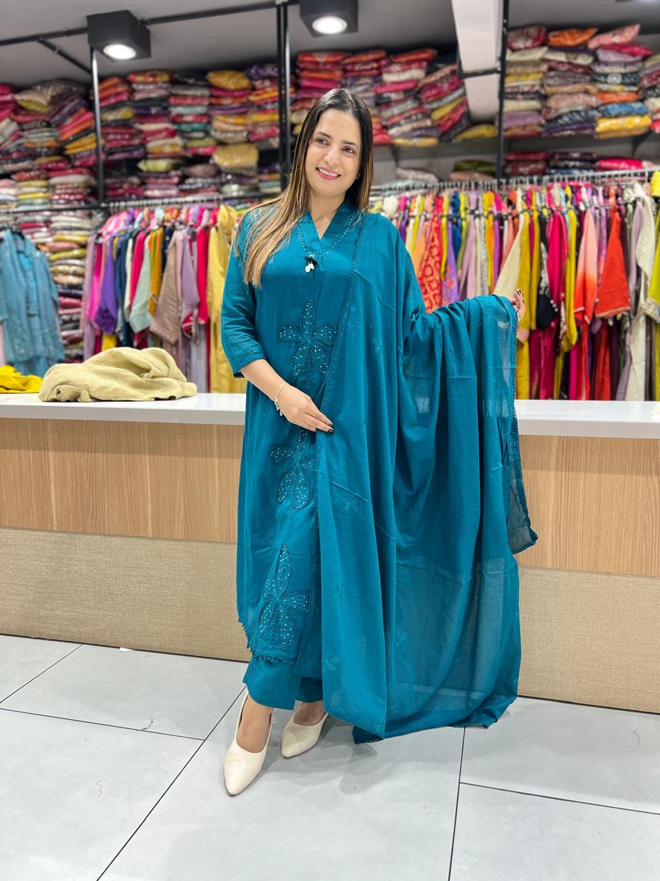 Pure Mull Cotton Peacock Green 3pc Set