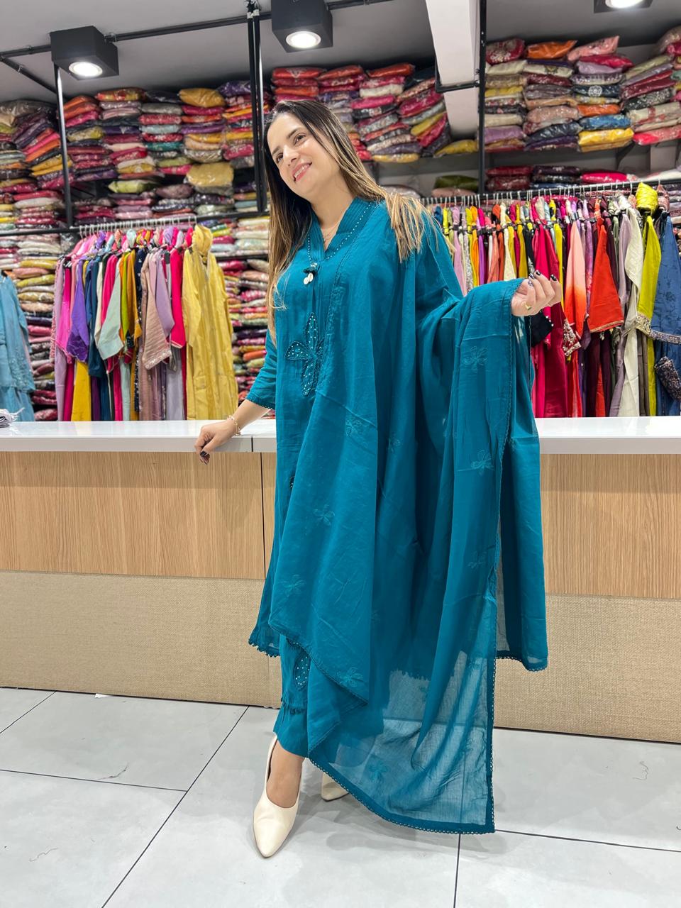 Pure Mull Cotton Peacock Green 3pc Set