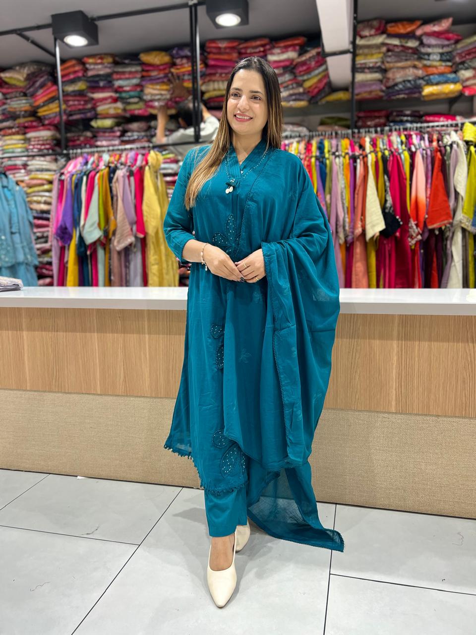 Pure Mull Cotton Peacock Green 3pc Set