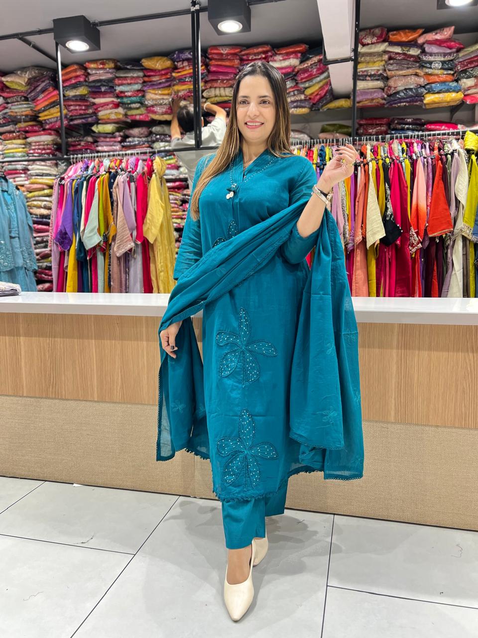 Pure Mull Cotton Peacock Green 3pc Set