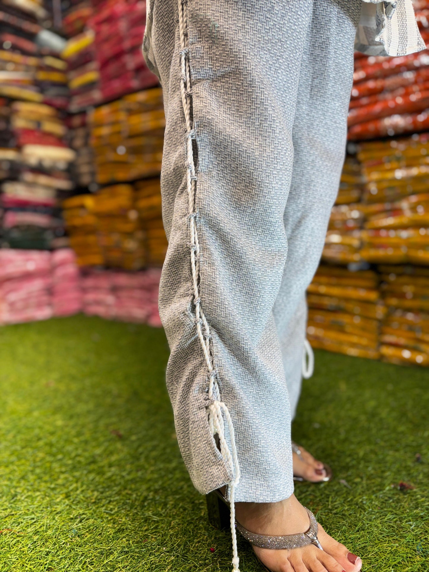 Pure Cotton Jute Off White And Gray 2pc Set