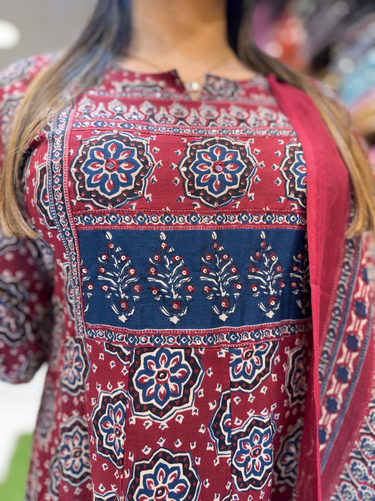 Pure Cotton Maroon Blue 3pc Set