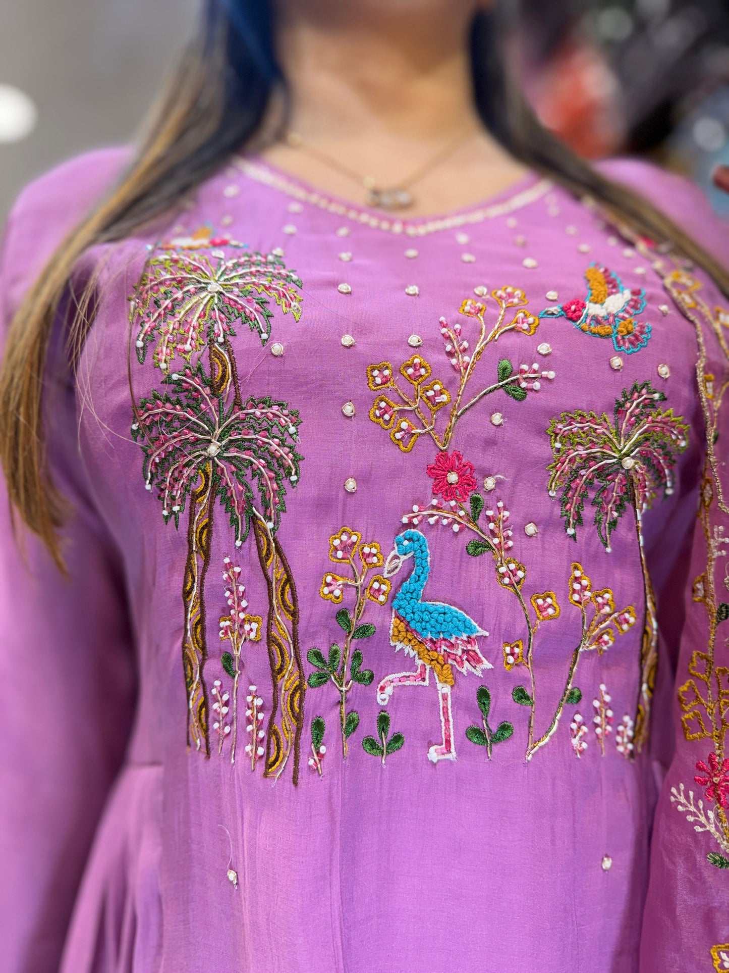 Pure Mull Chanderi Purple Pink 3pc Set