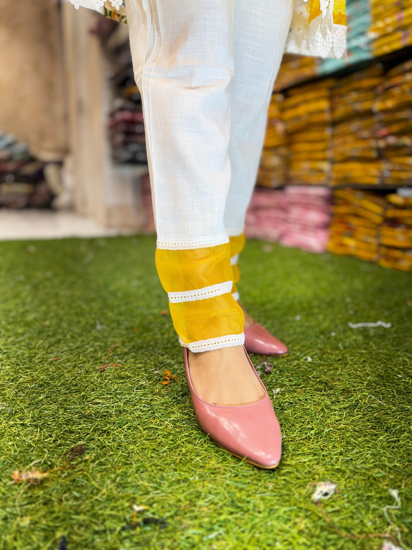 Pure Cotton Yellow And Off White 2pc Set