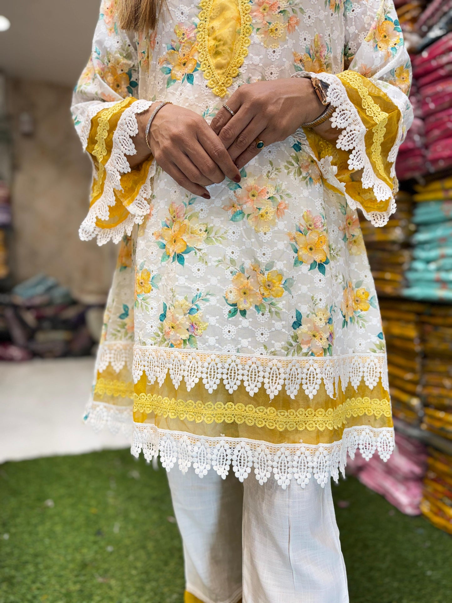 Pure Cotton Yellow And Off White 2pc Set