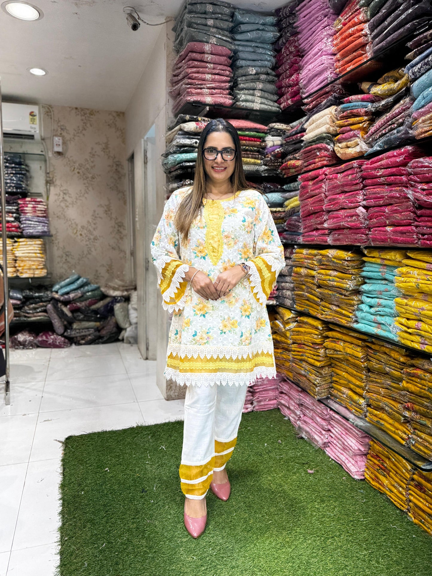 Pure Cotton Yellow And Off White 2pc Set