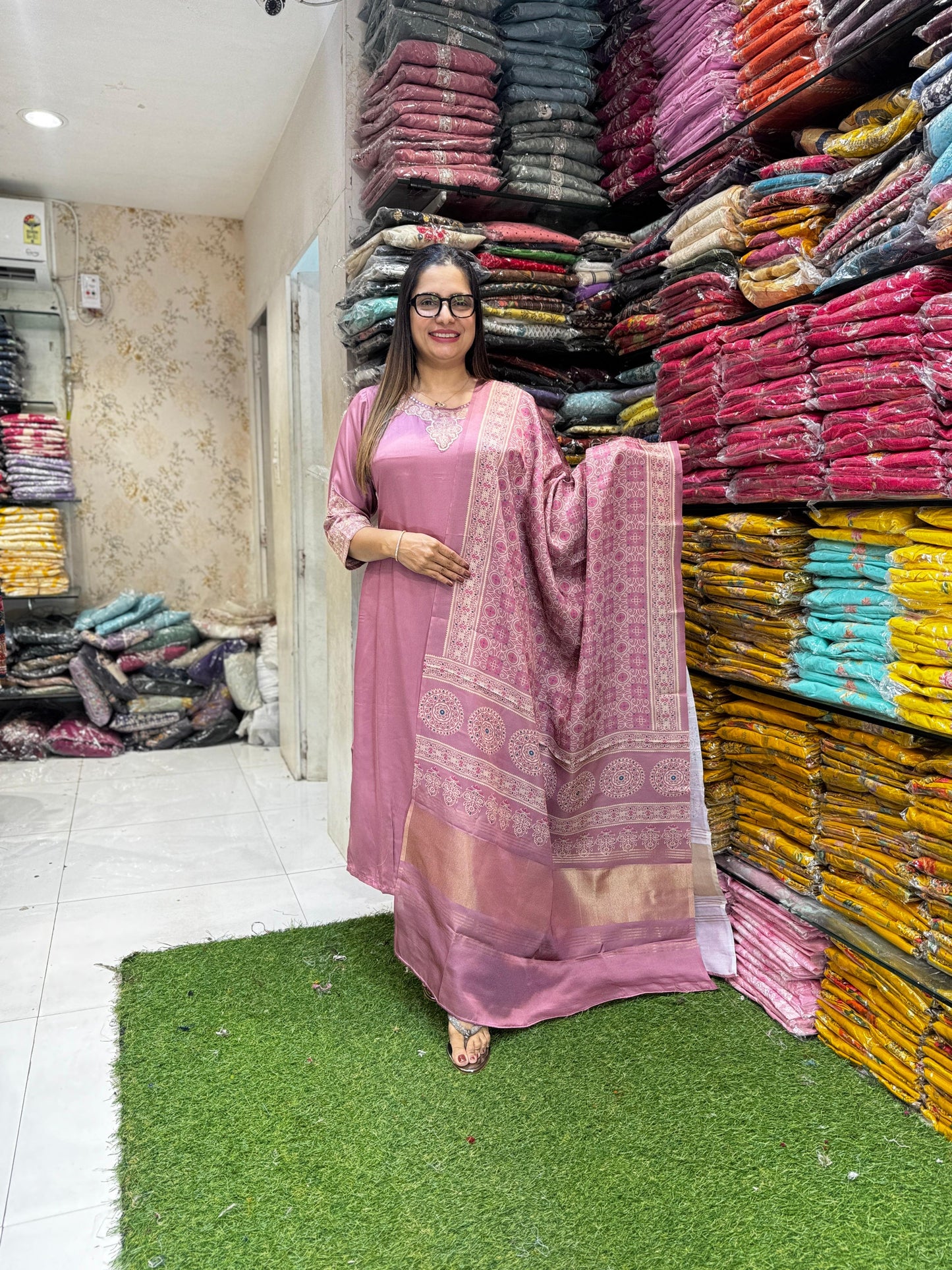 Pure Gaji Silk Onion Pink 3pc Set