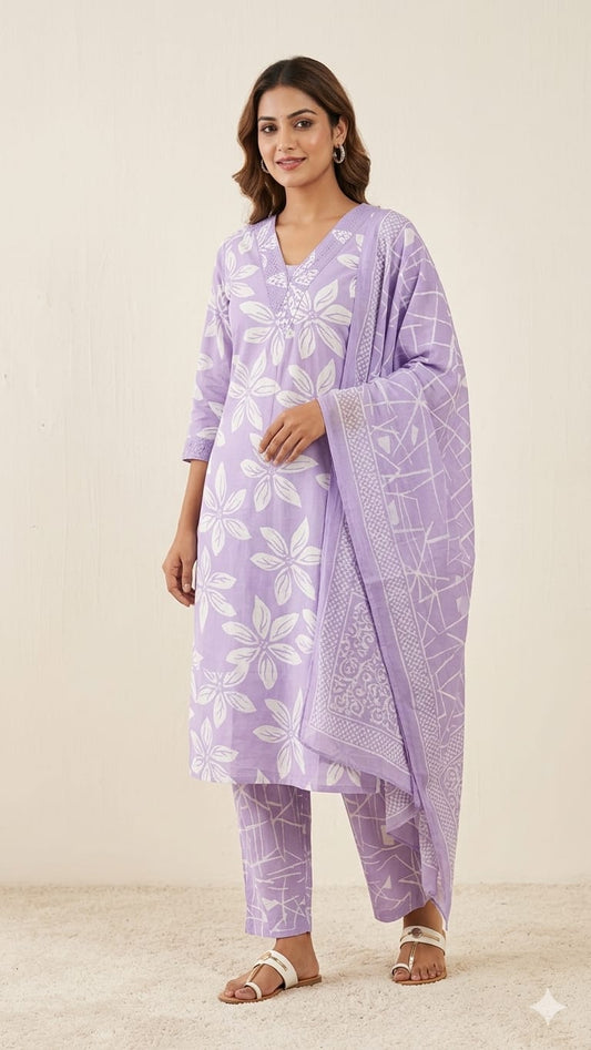 Pure Cotton Lylac Purple 3pc Set