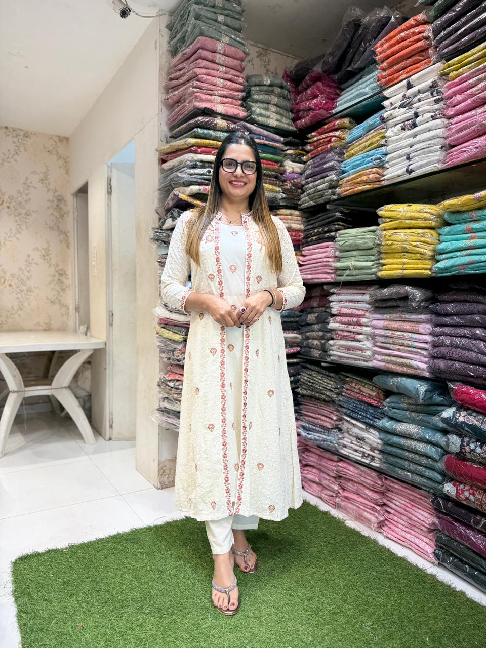 Pure Jaipuri Cotton Off White And Brown 3pc Set