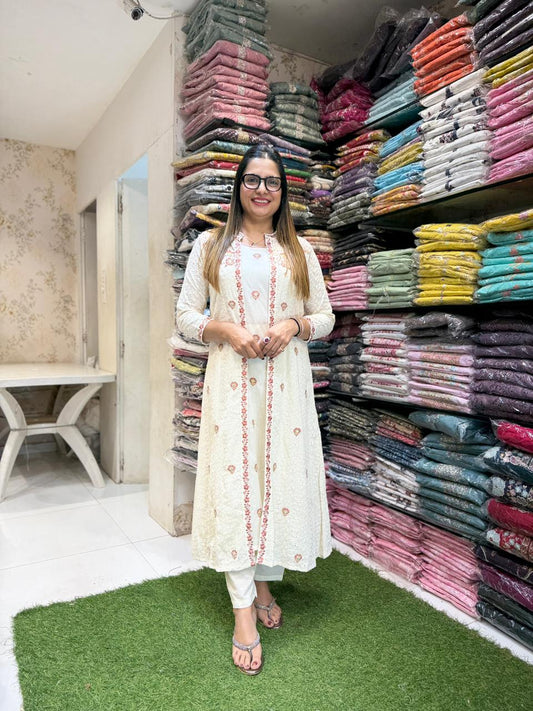Pure Jaipuri Cotton Off White And Brown 3pc Set