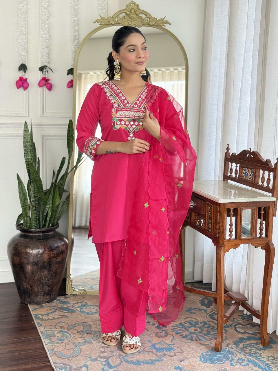 Pure Cotton Silk Rani Pink Farsi Salwar 3pc Set