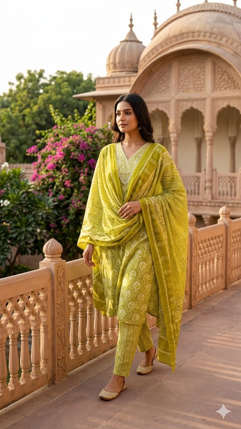 Pure Cotton Chatni Green 3pc Set