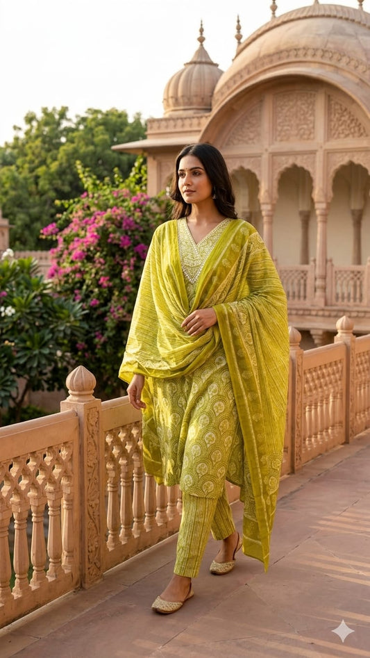Pure Cotton Chatni Green 3pc Set