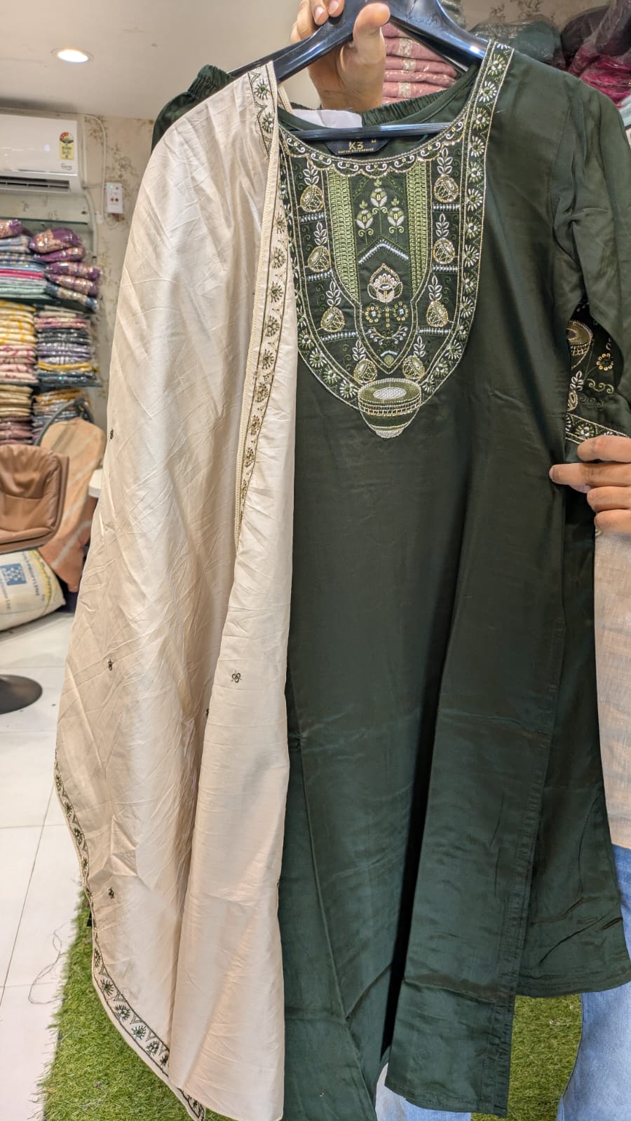 Pure Gaji Silk Dark Green 3pc Set